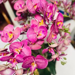 Luxurious Purple Orchid Bloom in Gold Designer Pot | Artificial Flowers Kigali – Home & Gift Decor