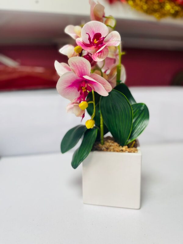 Elegant Pink Orchid in Modern White Pot | Artificial Flower Décor – Kigali Flower Delivery