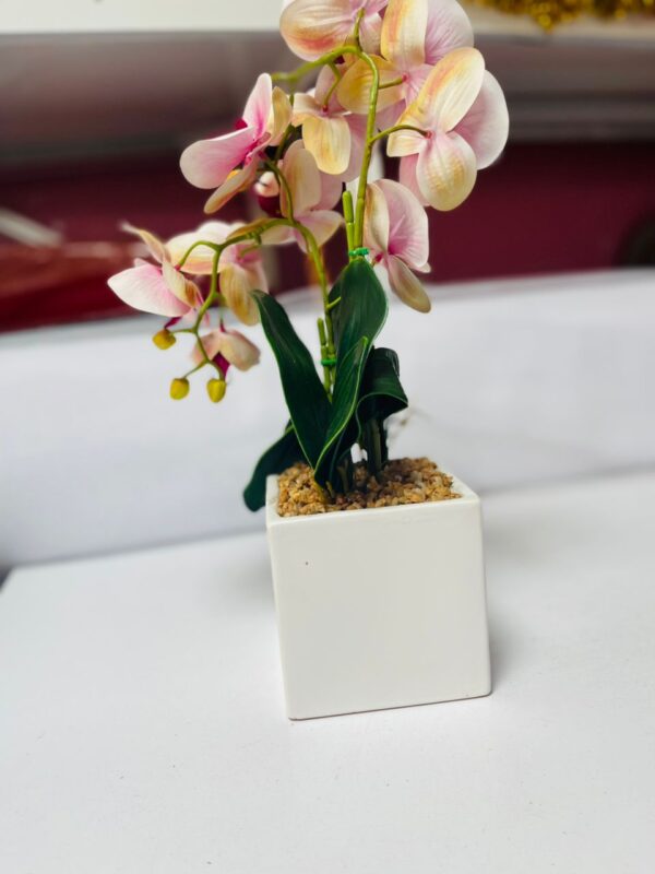 Elegant Pink Orchid in Modern White Pot | Artificial Flower Décor – Kigali Flower Delivery - Image 2