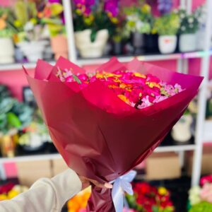 Flame Passion – Mixed Orange & Hot Pink Rose Bouquet | Kigali Flower Delivery