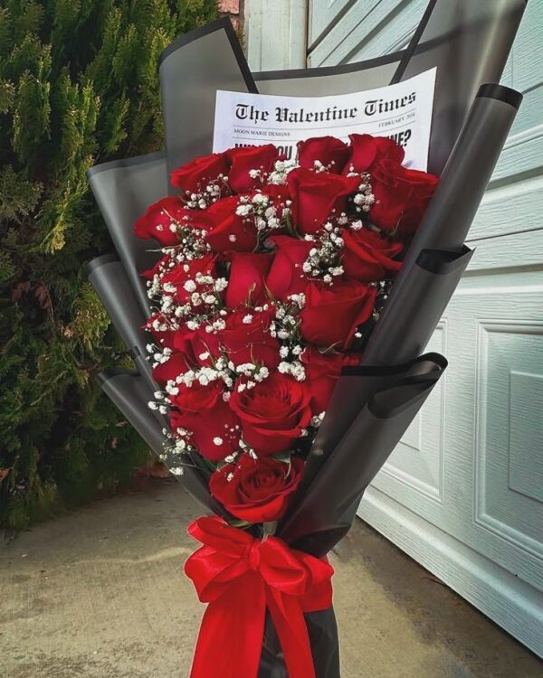 The Valentine Times – Premium Red Rose Bouquet with Gypsophila