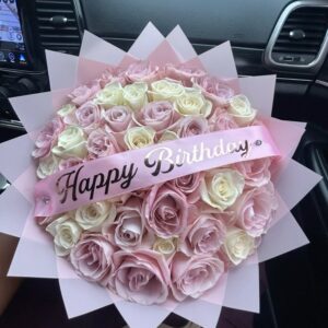 Blush Elegance – Pink & White Roses Birthday Bouquet | Kigali Flower Delivery