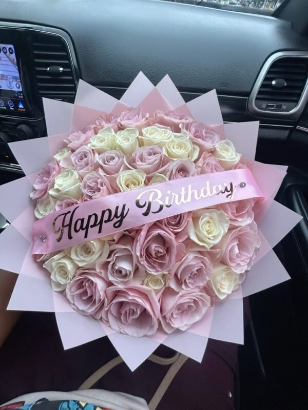 Blush Elegance – Pink & White Roses Birthday Bouquet | Kigali Flower Delivery