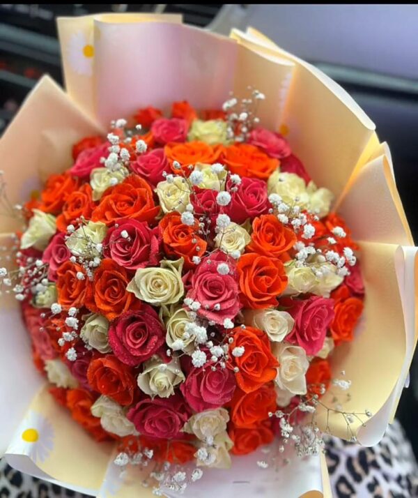 Rainbow Love Mixed Rose Bouquet – Colorful Flower Gift for Any Occasion in Kigali