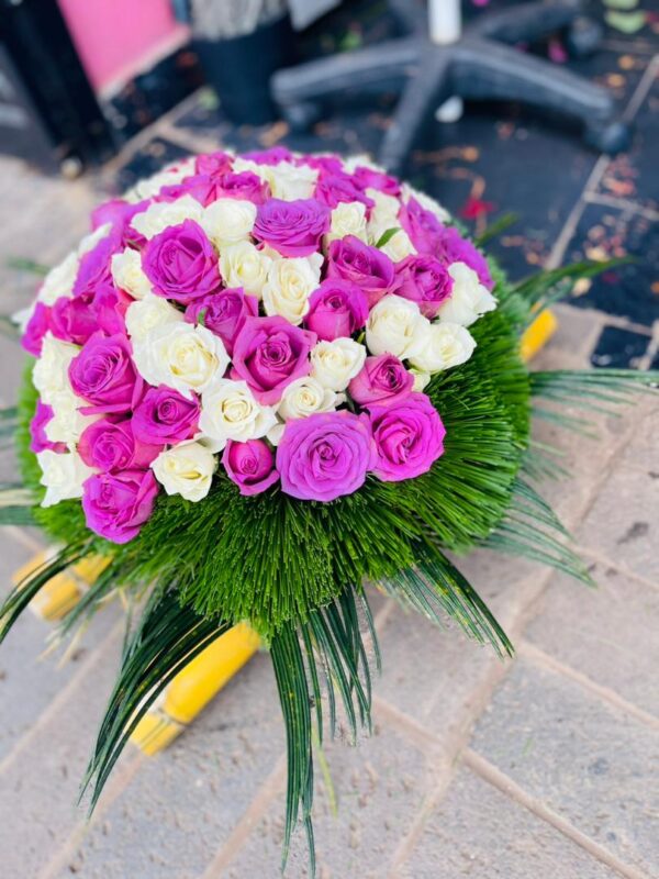 Royal Harmony – Purple & White Roses Arrangement | Kigali Flower Delivery - Image 2