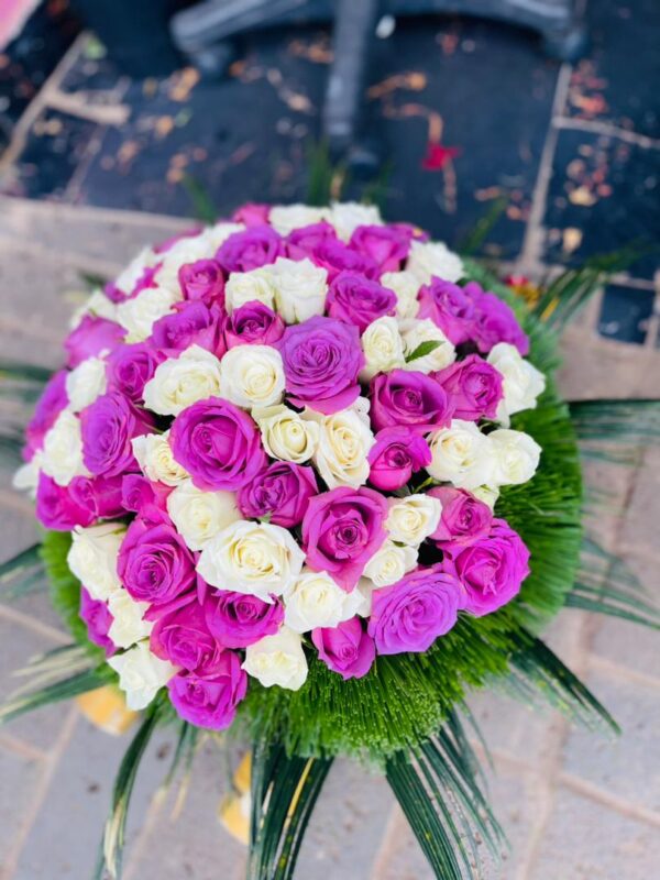 Royal Harmony – Purple & White Roses Arrangement | Kigali Flower Delivery