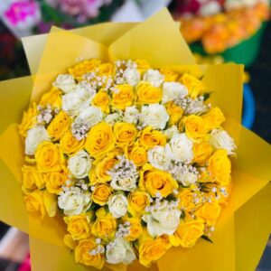 Sunshine Bliss Bouquet – Yellow & White Roses | Same-Day Flower Delivery in Kigali