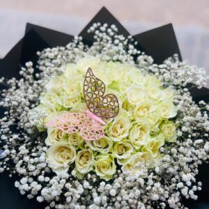Butterfly Elegance – White Rose & Baby’s Breath Bouquet | Kigali Flower Delivery