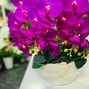 Royal Orchid Elegance – Purple Artificial Orchid Flower in Ceramic Vase | Kigali Decor Collection