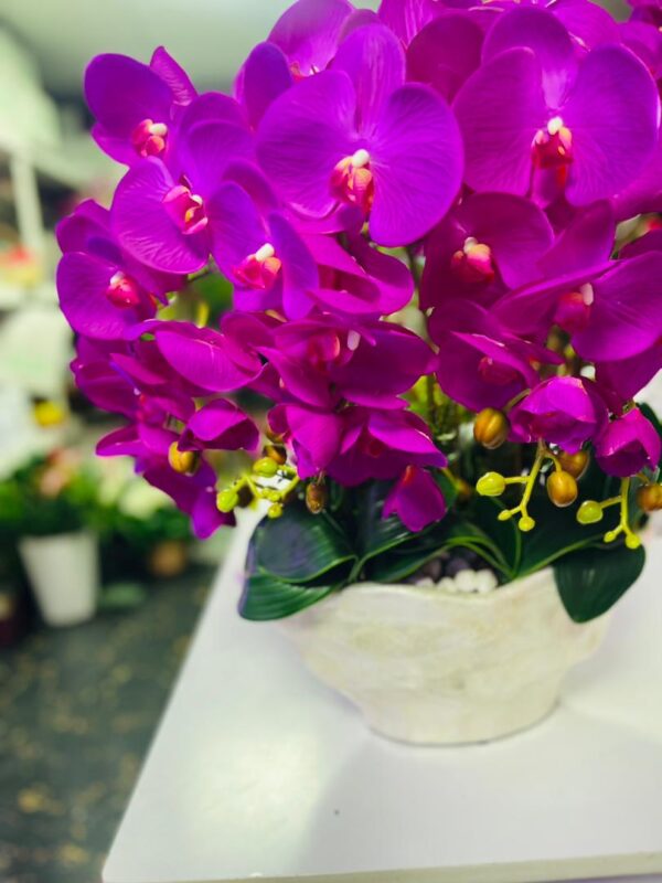 Royal Orchid Elegance – Purple Artificial Orchid Flower in Ceramic Vase | Kigali Decor Collection