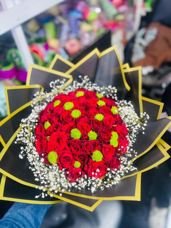 Royal Flame Bouquet – Bold Red & Green Floral Mix (Kigali Exclusive)