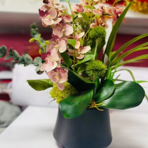 Luxury Artificial Orchid & Greenery Arrangement in Black Vase | Elegant Flower Decoration Kigali