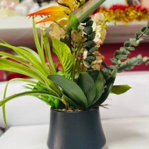 Luxury Artificial Orchid & Greenery Arrangement in Black Vase | Elegant Flower Decoration Kigali