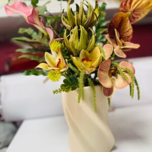 Tropical Elegance Artificial Flower Arrangement in Cream Ceramic Vase | Luxury Home & Office Decor – Kigali Flower Shop