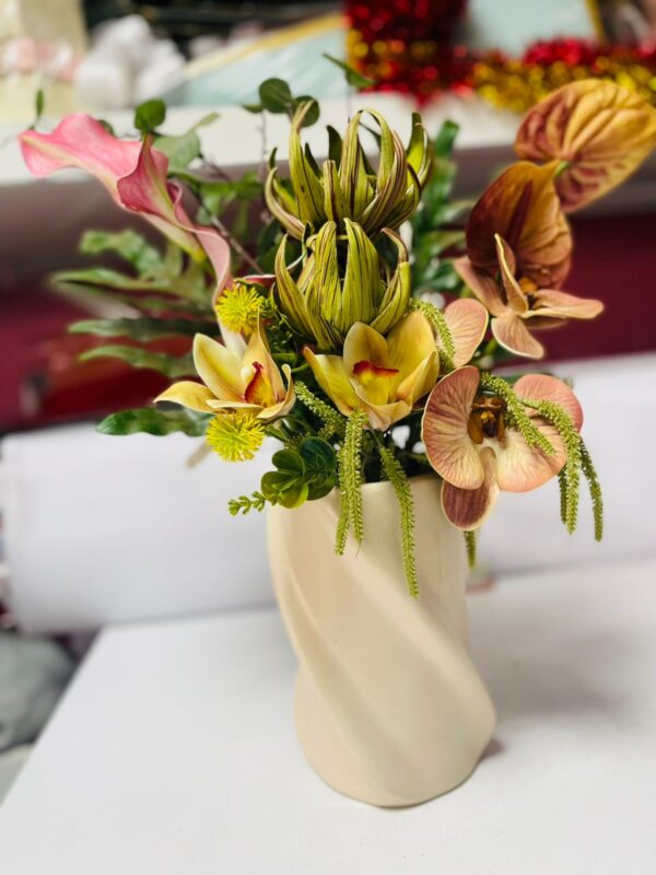 Tropical Elegance Artificial Flower Arrangement in Cream Ceramic Vase | Luxury Home & Office Decor – Kigali Flower Shop