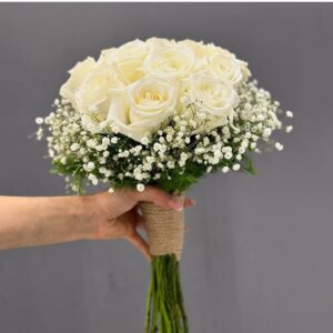 Elegant Ivory Bridal Bouquet – White Roses for Civil Wedding in Kigali