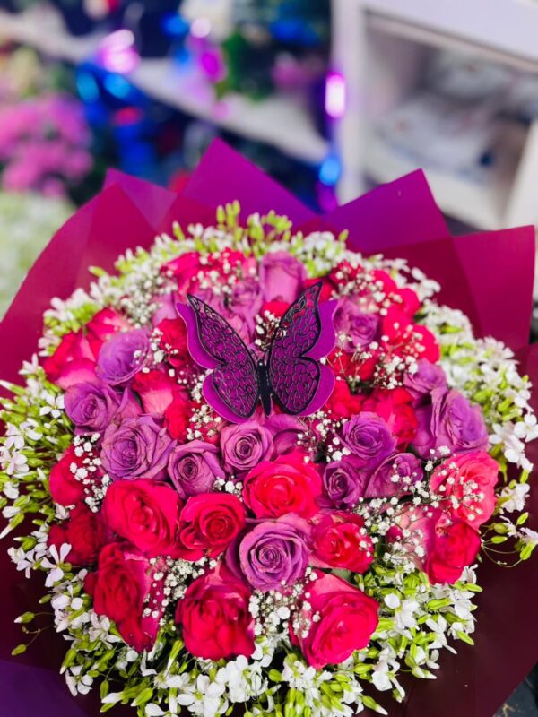 Royal Love Bloom – Kigali Rose & Butterfly Bouquet