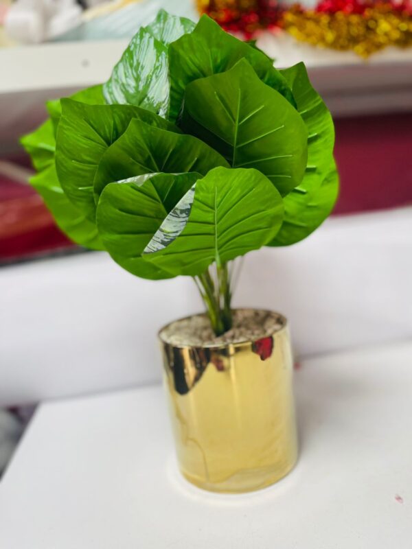 Lush Artificial Calathea Plant in Elegant Gold Pot | Premium Indoor Decor – Kigali Flower & Plant Delivery - Image 2