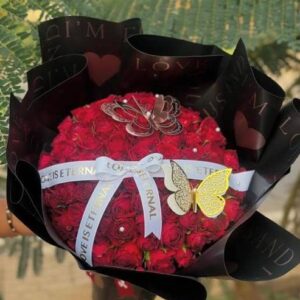 Butterfly Passion – Deep Red Roses Wrapped in Forever