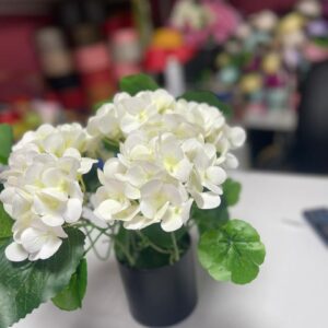 Premium Artificial White Hydrangea Bouquet in Black Ceramic Pot – Elegant Décor for Home & Office | Kigali Flower Delivery