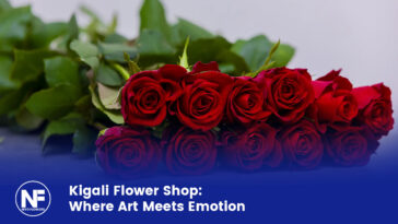 Elegant floral arrangement from a Kigali flower shop featuring fresh roses, lilies, and greenery in a stylish vase.
