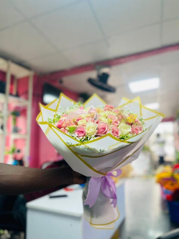 Blush Pink & Cream Roses Bouquet - Image 3