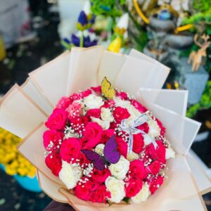 Pink & White Rose Butterfly Bouquet